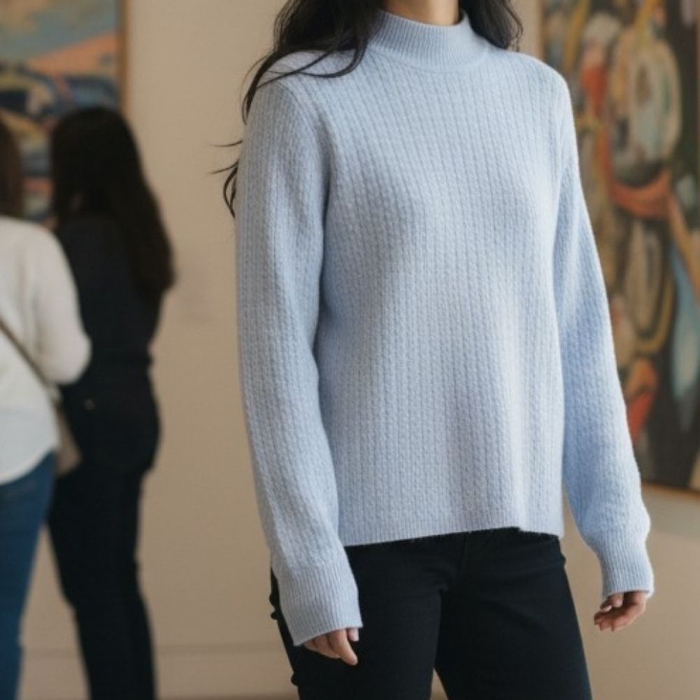 Vintage Baby Blue Cableknit Turtleneck Sweater